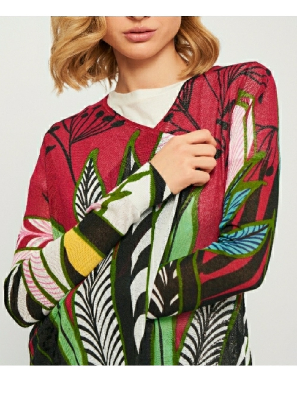 Desigual Tropical Floral Lightweight Draped Cardigan Sweater XL - Picture 2 of 10